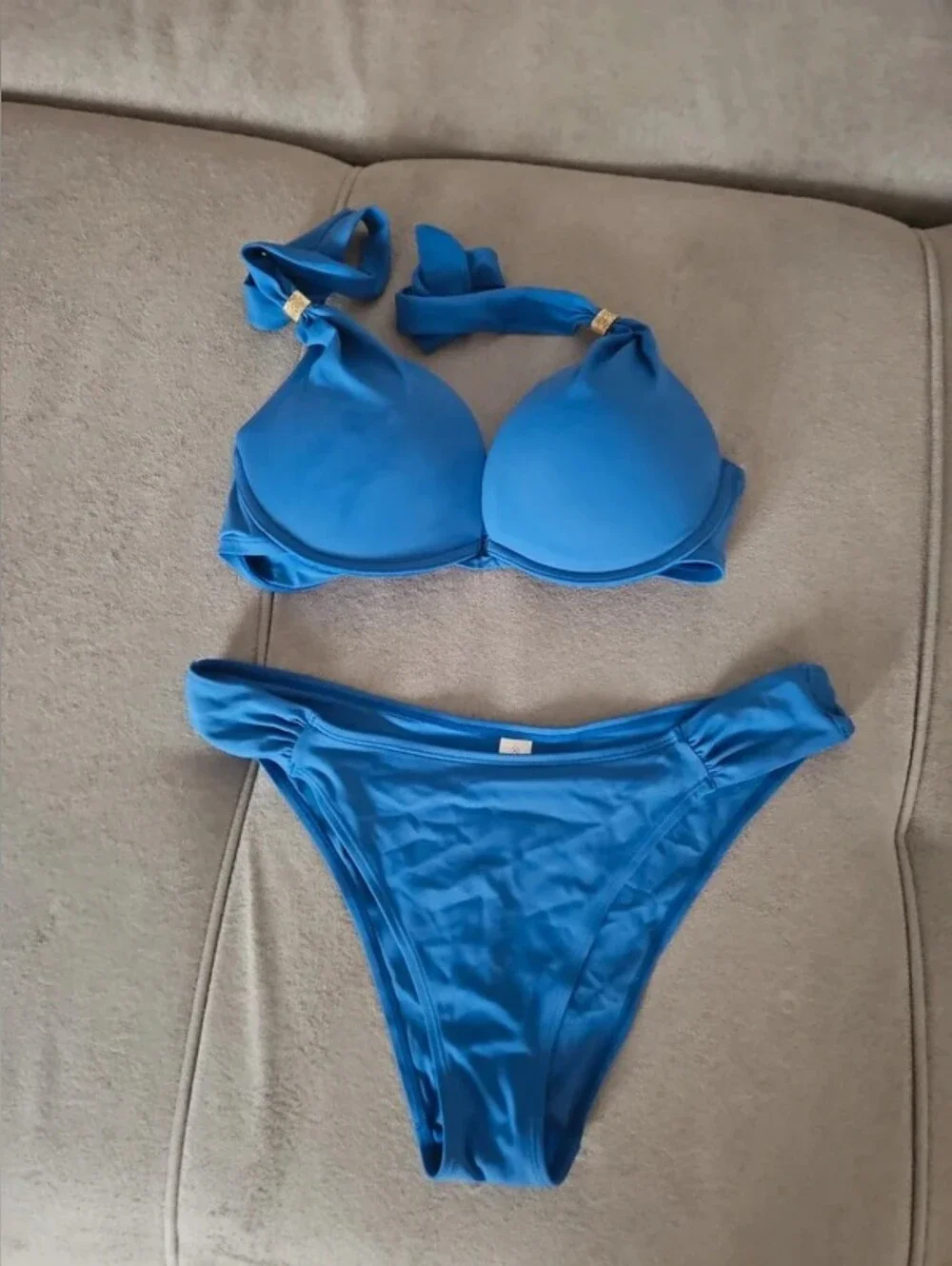 Plunge Padded Halter Bikini Set in Bright Blue
